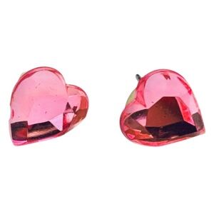 VINTAGE HEART RHINESTONE PINK LOVE EARRINGS 3D APPROX 1/2” PIERCED HANDCRAFTED